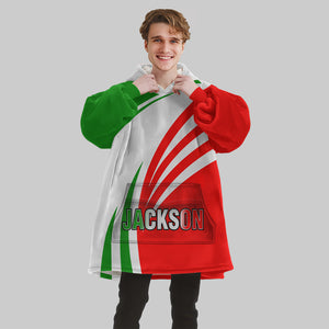 Personalized Blanket Hoodies, Green White Red Italian Flag Color Block Oversized Blanket Hoodie