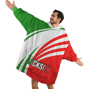 Personalized Blanket Hoodies, Green White Red Italian Flag Color Block Oversized Blanket Hoodie