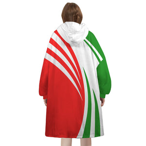 Personalized Blanket Hoodies, Green White Red Italian Flag Color Block Oversized Blanket Hoodie