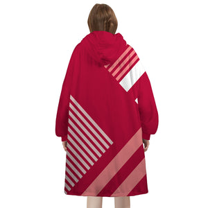 Personalized Blanket Hoodies, Red and White Striped Color Block Oversized Blanket Hoodie