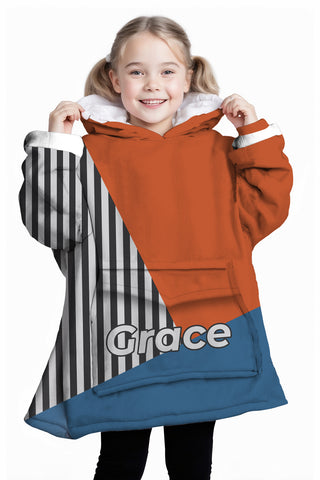 Image of Personalized Blanket Hoodies, Rust Blue and Stripes Geometric Color Block Oversized Blanket Hoodie