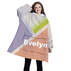 Personalized Blanket Hoodies, Light Purple Pink and Green Pastel Women Color Block Oversized Blanket Hoodie