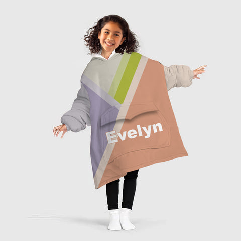 Image of Personalized Blanket Hoodies, Light Purple Pink and Green Pastel Women Color Block Oversized Blanket Hoodie