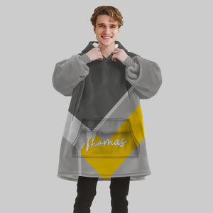 Personalized Blanket Hoodies, Gray And Yellow Geometric Men Color Block Oversized Blanket Hoodie