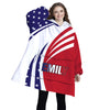 Personalized Blanket Hoodies, Red Blue White USA Flag American Flag Color Block Oversized Blanket Hoodie