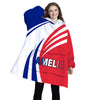 Personalized Blanket Hoodies, Blue White Red French Flag Color Block Oversized Blanket Hoodie