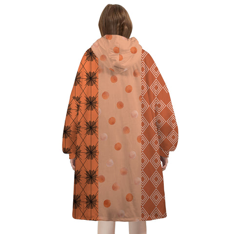 Image of Personalized Blanket Hoodies, Happy Halloween Pattern Orange Pumpkin Face Oversized Blanket Hoodie