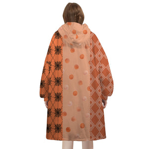 Personalized Blanket Hoodies, Happy Halloween Pattern Orange Pumpkin Face Oversized Blanket Hoodie