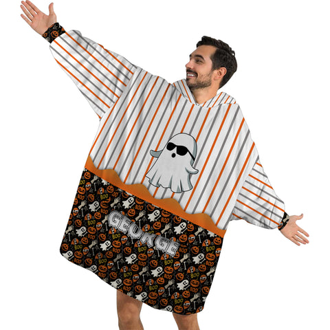 Image of Personalized Blanket Hoodies, Halloween Boo Ghost Pattern Oversized Blanket Hoodie