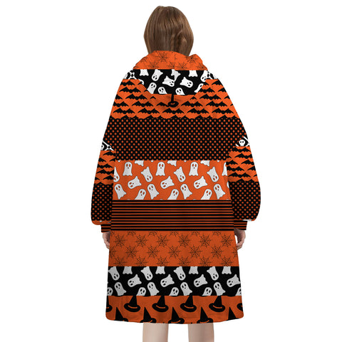 Image of Personalized Blanket Hoodies, Custom Name Halloween Bat Trick Or Treat Pattern Oversized Blanket Hoodie