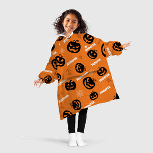 Personalized Blanket Hoodies, Halloween Pumpkin Pattern Custom Name Oversized Blanket Hoodie