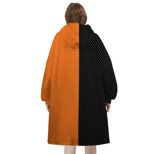 Personalized Blanket Hoodies, Halloween Black and Orange Polka Dots Oversized Blanket Hoodie