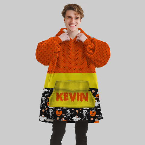 Image of Personalized Blanket Hoodies, Halloween Trick Or Treat Pattern Oversized Blanket Hoodie