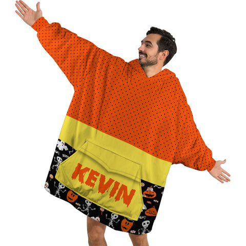 Image of Personalized Blanket Hoodies, Halloween Trick Or Treat Pattern Oversized Blanket Hoodie