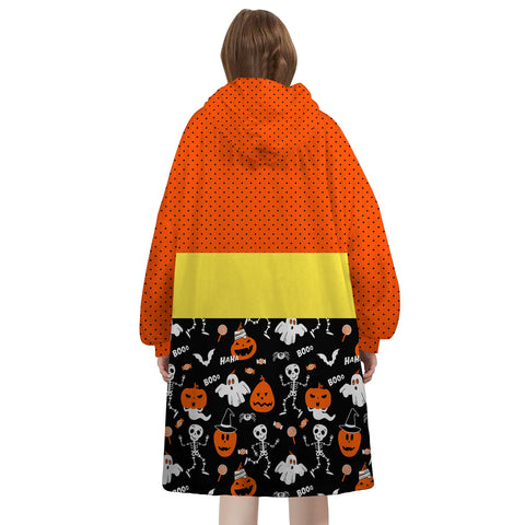 Image of Personalized Blanket Hoodies, Halloween Trick Or Treat Pattern Oversized Blanket Hoodie