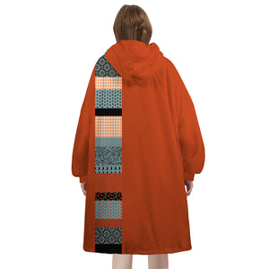 Personalized Blanket Hoodies, Orange Halloween Pattern Patchwork Oversized Blanket Hoodie