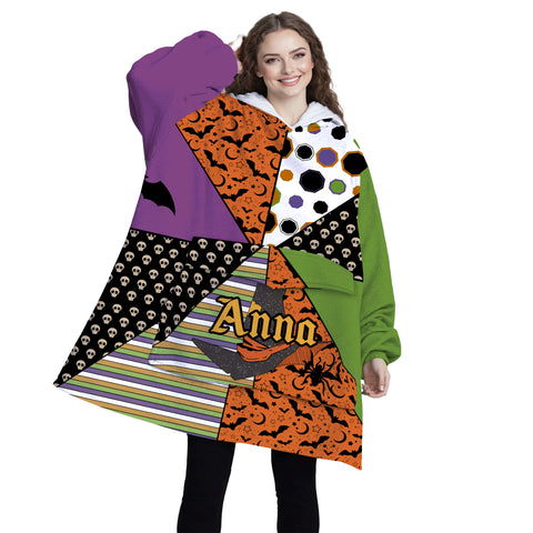 Image of Personalized Blanket Hoodies, Halloween Pattern Witch Hat Oversized Blanket Hoodie