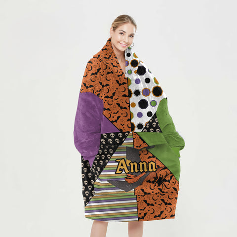 Image of Personalized Blanket Hoodies, Halloween Pattern Witch Hat Oversized Blanket Hoodie