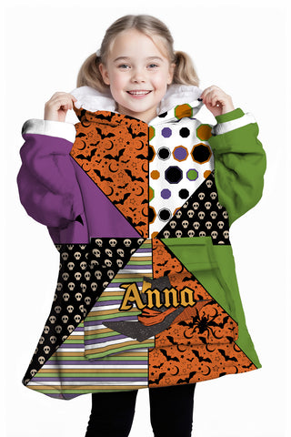 Image of Personalized Blanket Hoodies, Halloween Pattern Witch Hat Oversized Blanket Hoodie