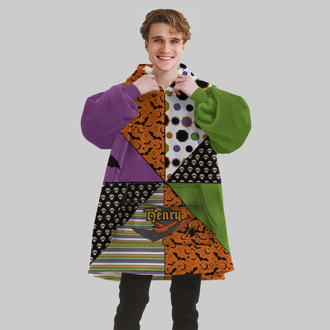 Image of Personalized Blanket Hoodies, Halloween Pattern Witch Hat Oversized Blanket Hoodie