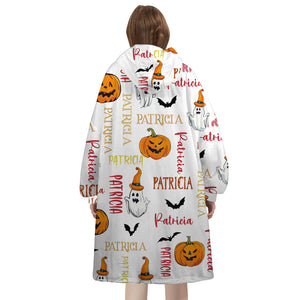 Personalized Blanket Hoodies, Halloween Pumpkin Ghost Custom Name Oversized Blanket Hoodie