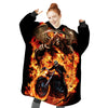 Personalized Blanket Hoodies, Motorcycle Fire Skull Riding Oversized Blanket Hoodie
