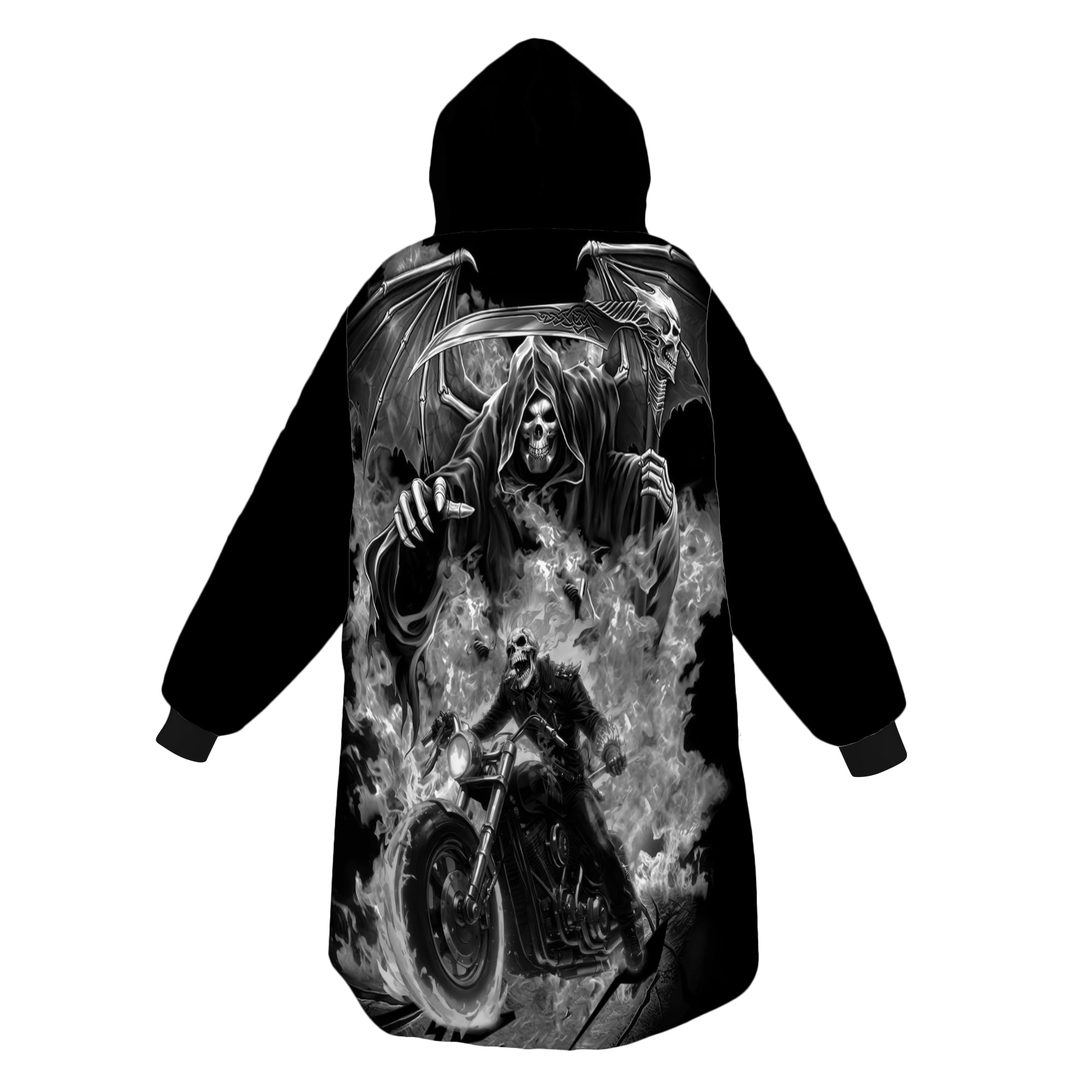 Personalized Blanket Hoodies, Motorcycle Fire Skull Riding Oversized Blanket Hoodie