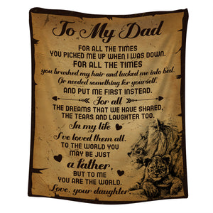 Personalized Dad Blanket, Custom Letter To My Dad Blanket From Daughter, Lion Dad Blanket, Message Blanket, Father's Day Gift