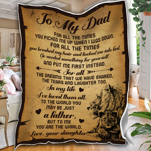 Image of Personalized Dad Blanket, Custom Letter To My Dad Blanket From Daughter, Lion Dad Blanket, Message Blanket, Father's Day Gift