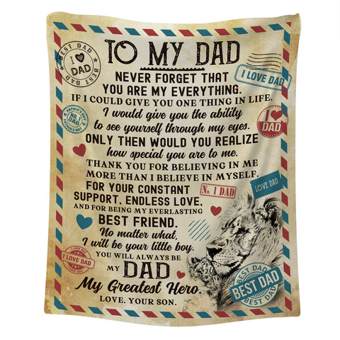 Image of Personalized Dad Blanket, Custom Letter To My Dad Blanket From Son, Lion Dad Blanket, Message Blanket, Father's Day Gift