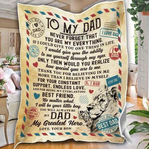 Image of Personalized Dad Blanket, Custom Letter To My Dad Blanket From Son, Lion Dad Blanket, Message Blanket, Father's Day Gift