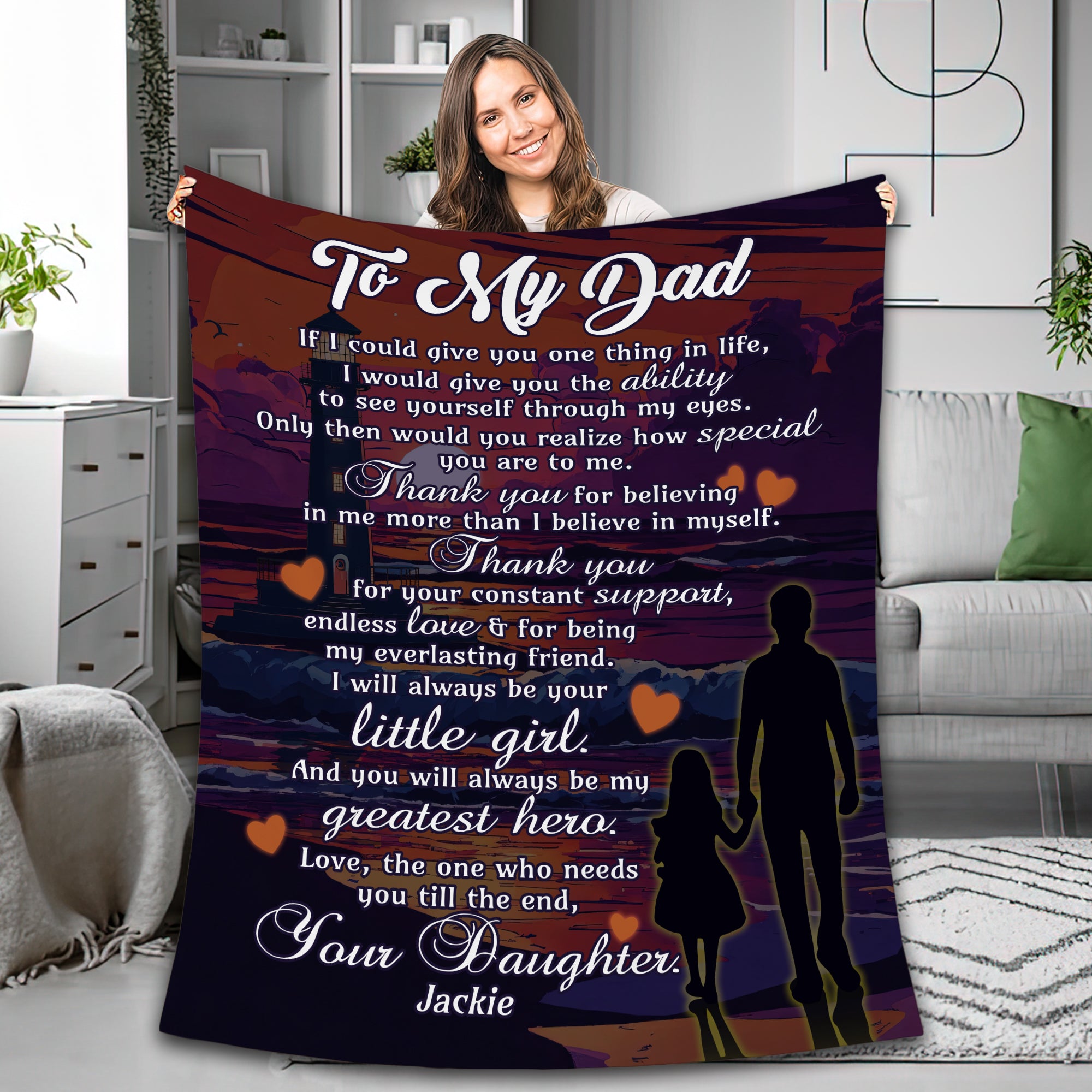 Personalized Dad Blanket, Custom Lighthouse To My Dad Blanket, Message Blanket, Customized Father's Day Gifts, Blanket Gift for Dad