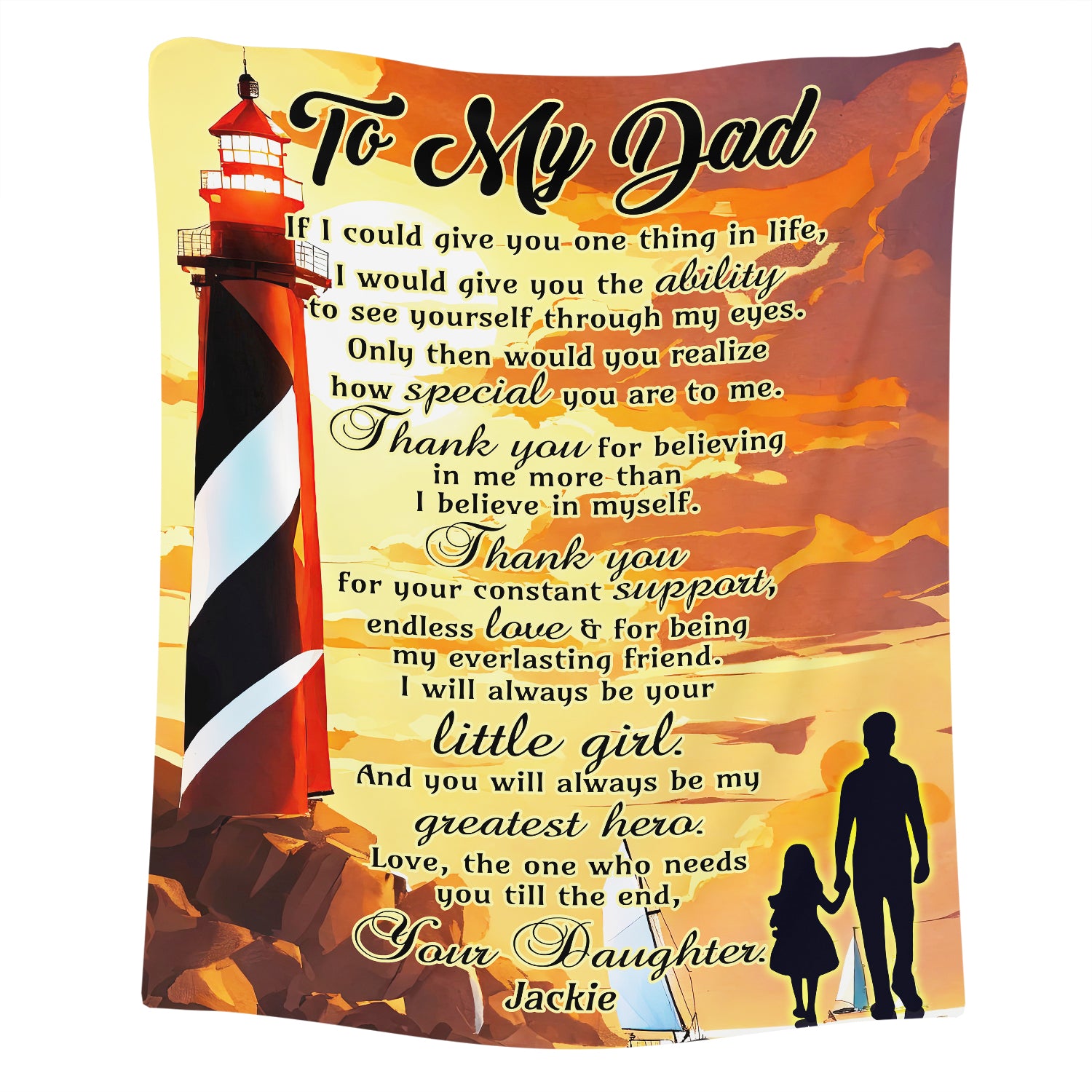 Personalized Dad Blanket, Custom Lighthouse Sunset To My Dad Blanket, Message Blanket, Blanket Gift for Dad, Father's Day Gifts