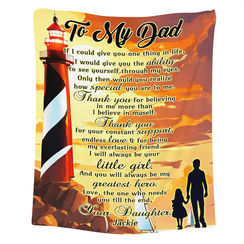 Image of Personalized Dad Blanket, Custom Lighthouse Sunset To My Dad Blanket, Message Blanket, Blanket Gift for Dad, Father's Day Gifts