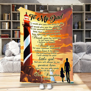 Personalized Dad Blanket, Custom Lighthouse Sunset To My Dad Blanket, Message Blanket, Blanket Gift for Dad, Father's Day Gifts