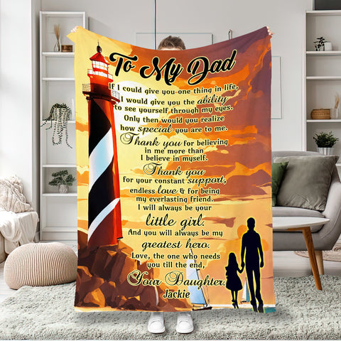 Image of Personalized Dad Blanket, Custom Lighthouse Sunset To My Dad Blanket, Message Blanket, Blanket Gift for Dad, Father's Day Gifts
