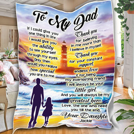 Personalized Dad Blanket, Custom Sunset Lighthouse To My Dad Blanket, Message Blanket, Blanket Gift for Dad, Father's Day Gift