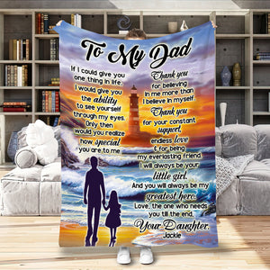Personalized Dad Blanket, Custom Sunset Lighthouse To My Dad Blanket, Message Blanket, Blanket Gift for Dad, Father's Day Gift