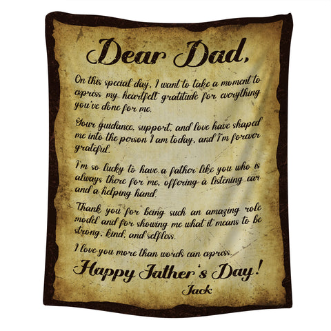 Image of Personalized Dad Blanket, Custom Letter Dear Dad Blanket, Thank You Dad Blanket, Message Blanket, Father's Day Gift