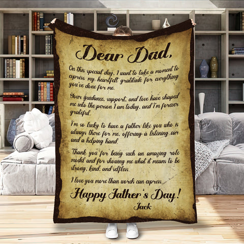 Image of Personalized Dad Blanket, Custom Letter Dear Dad Blanket, Thank You Dad Blanket, Message Blanket, Father's Day Gift