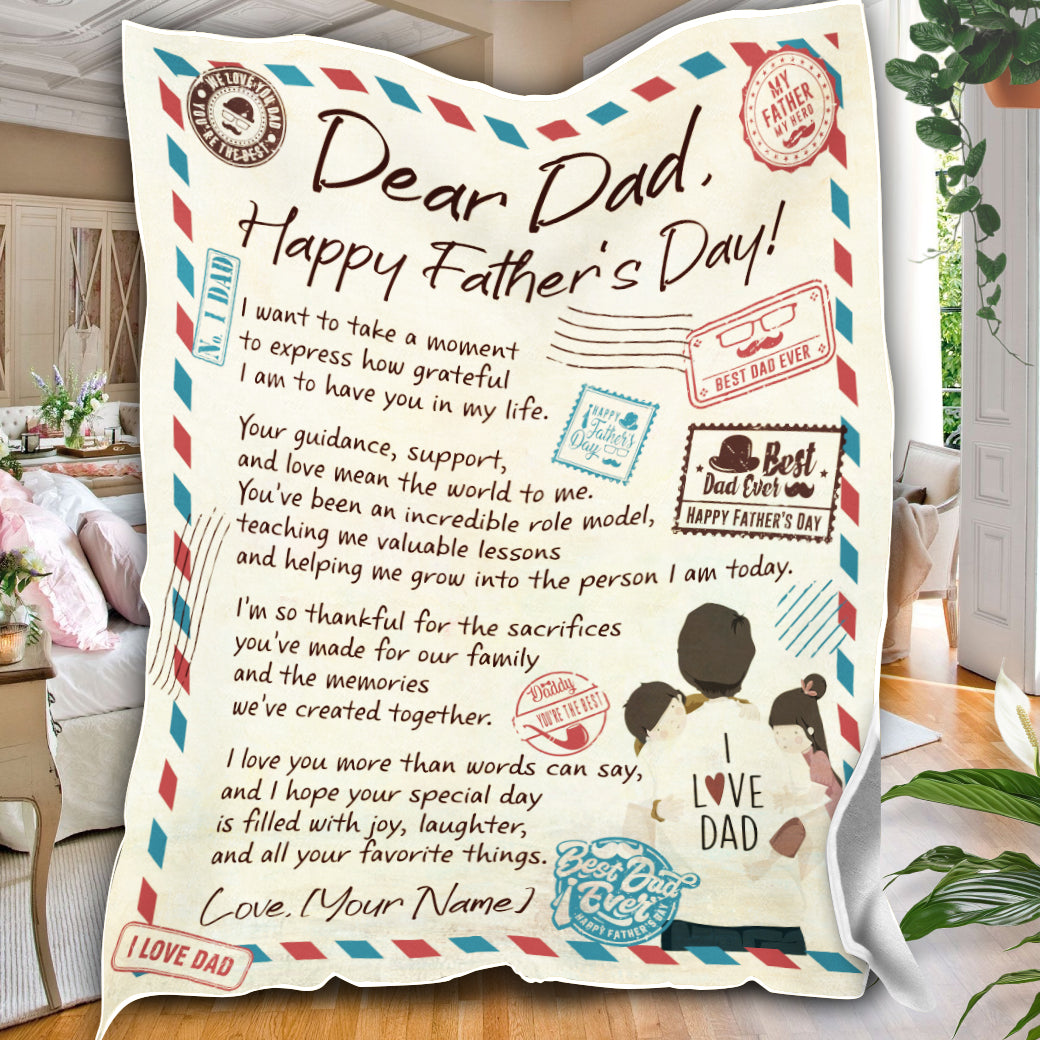 Personalized Dad Blanket, Custom Letter Dear Dad Blanket, Happy Father's Day Blanket, Message Blanket, Father's Day Gift