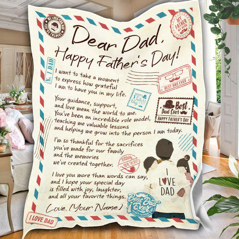 Image of Personalized Dad Blanket, Custom Letter Dear Dad Blanket, Happy Father's Day Blanket, Message Blanket, Father's Day Gift