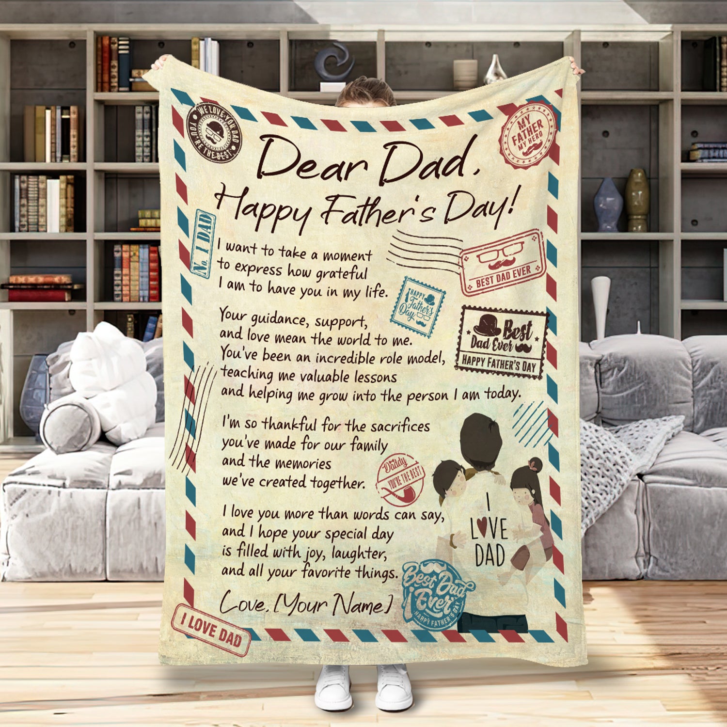 Personalized Dad Blanket, Custom Letter Dear Dad Blanket, Happy Father's Day Blanket, Message Blanket, Father's Day Gift