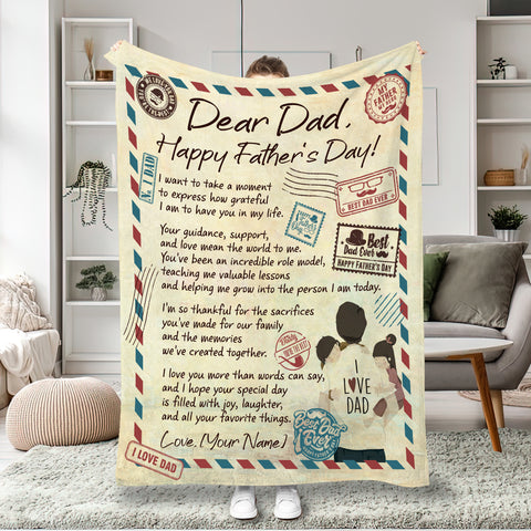 Image of Personalized Dad Blanket, Custom Letter Dear Dad Blanket, Happy Father's Day Blanket, Message Blanket, Father's Day Gift