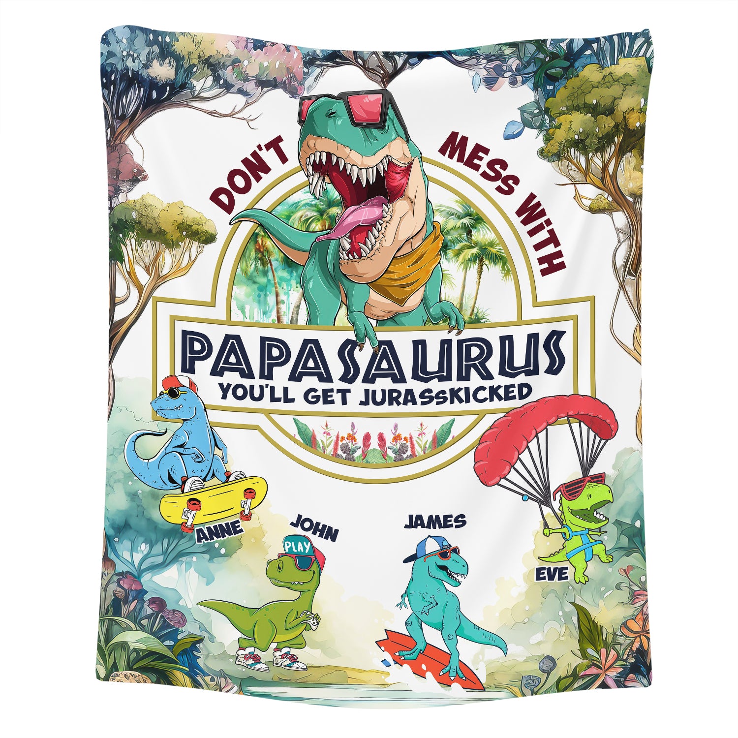 Personalized Dad Blanket, Custom Papasaurus Blanket, Message Blanket, Custom Dinosaur Kids Blanket, Father's Day Gift