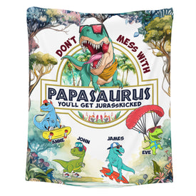 Personalized Dad Blanket, Custom Papasaurus Blanket, Message Blanket, Custom Dinosaur Kids Blanket, Father's Day Gift