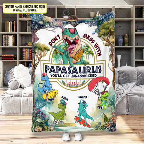 Image of Personalized Dad Blanket, Custom Papasaurus Blanket, Message Blanket, Custom Dinosaur Kids Blanket, Father's Day Gift
