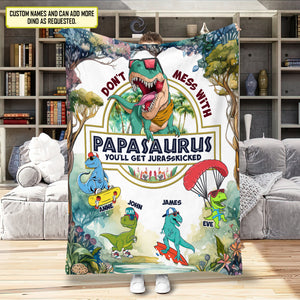 Personalized Dad Blanket, Custom Papasaurus Blanket, Message Blanket, Custom Dinosaur Kids Blanket, Father's Day Gift