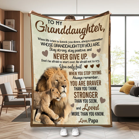 Image of Personalized Granddaughter Blanket, Custom Lion Granddaughter Blanket, To My Granddaughter Blanket, Message Blanket, Gift For Granddaughter