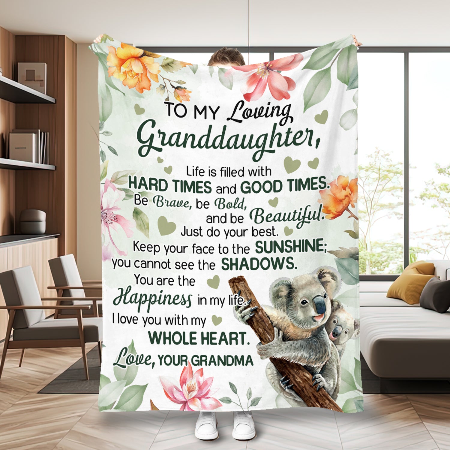 Personalized Granddaughter Blanket, Koala To My Loving Granddaughter Blanket, To My Granddaughter Blanket, Message Blanket, Gift For Granddaughter